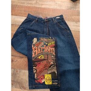 VTG FUBU Harlem Globe Trotters Men's 5-Pocket Jeans Pants‎ Blue Denim 32x34 2116